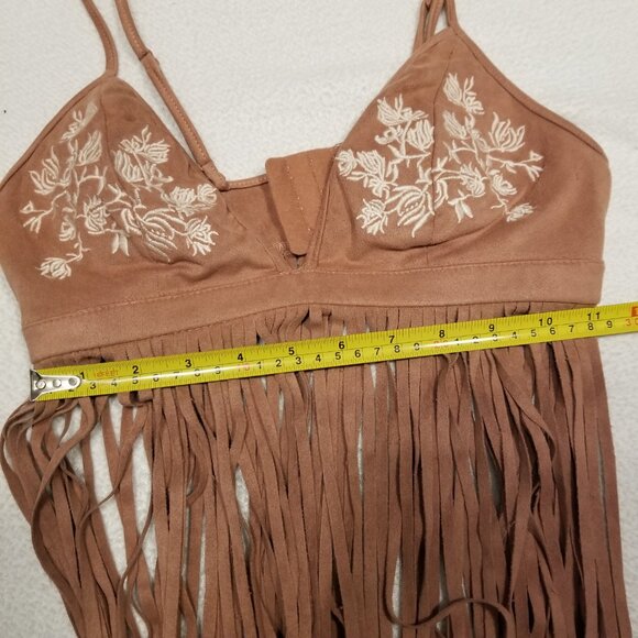 Suede Pink Fringe Bralette Embroidered Flowers Tank Top Forever 21 Nude Medium - Picture 12 of 12